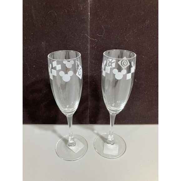 Y2K Vintage Disney Gallery Champagne Glass Flutes Mickey Mouse Set Of 2 - Picture 1 of 5